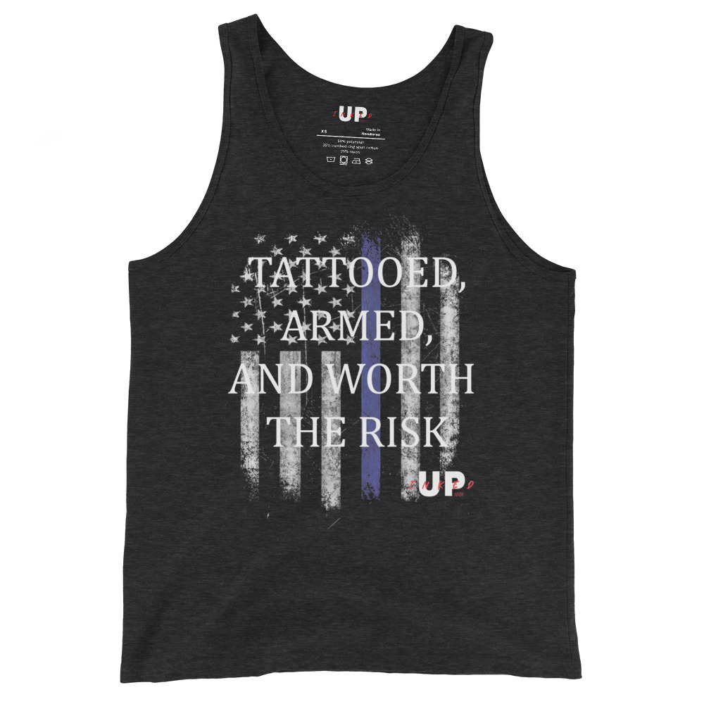 TATTOOED, ARMED, AND WORTH THE RISK - US FLAG Mens Tank - Image 5