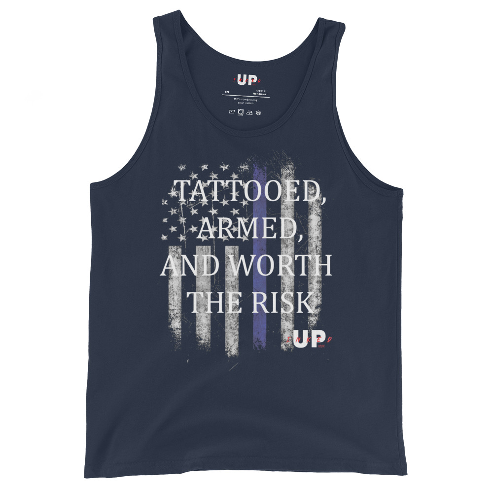 TATTOOED, ARMED, AND WORTH THE RISK - US FLAG Mens Tank - Image 3