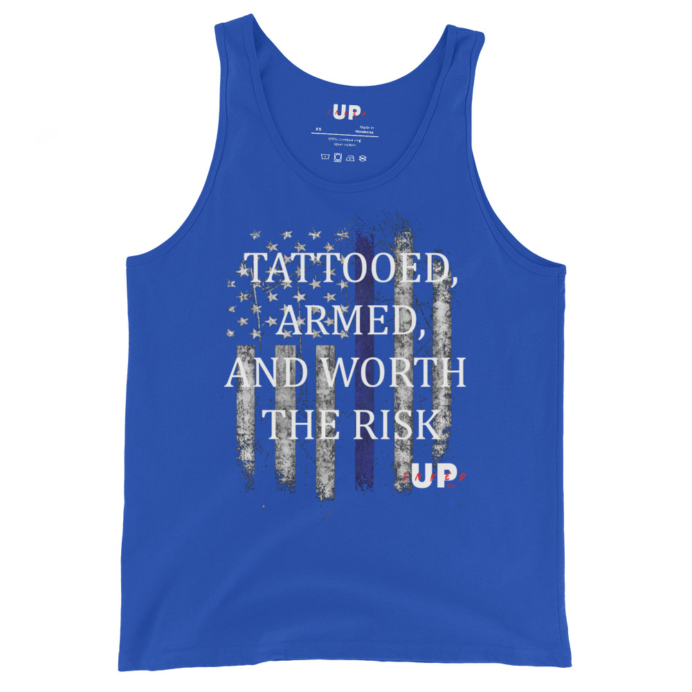 TATTOOED, ARMED, AND WORTH THE RISK - US FLAG Mens Tank - Image 7