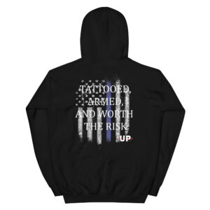 TATTOOED, ARMED, AND WORTH THE RISK - US FLAG Unisex Hoodie (Back Print)